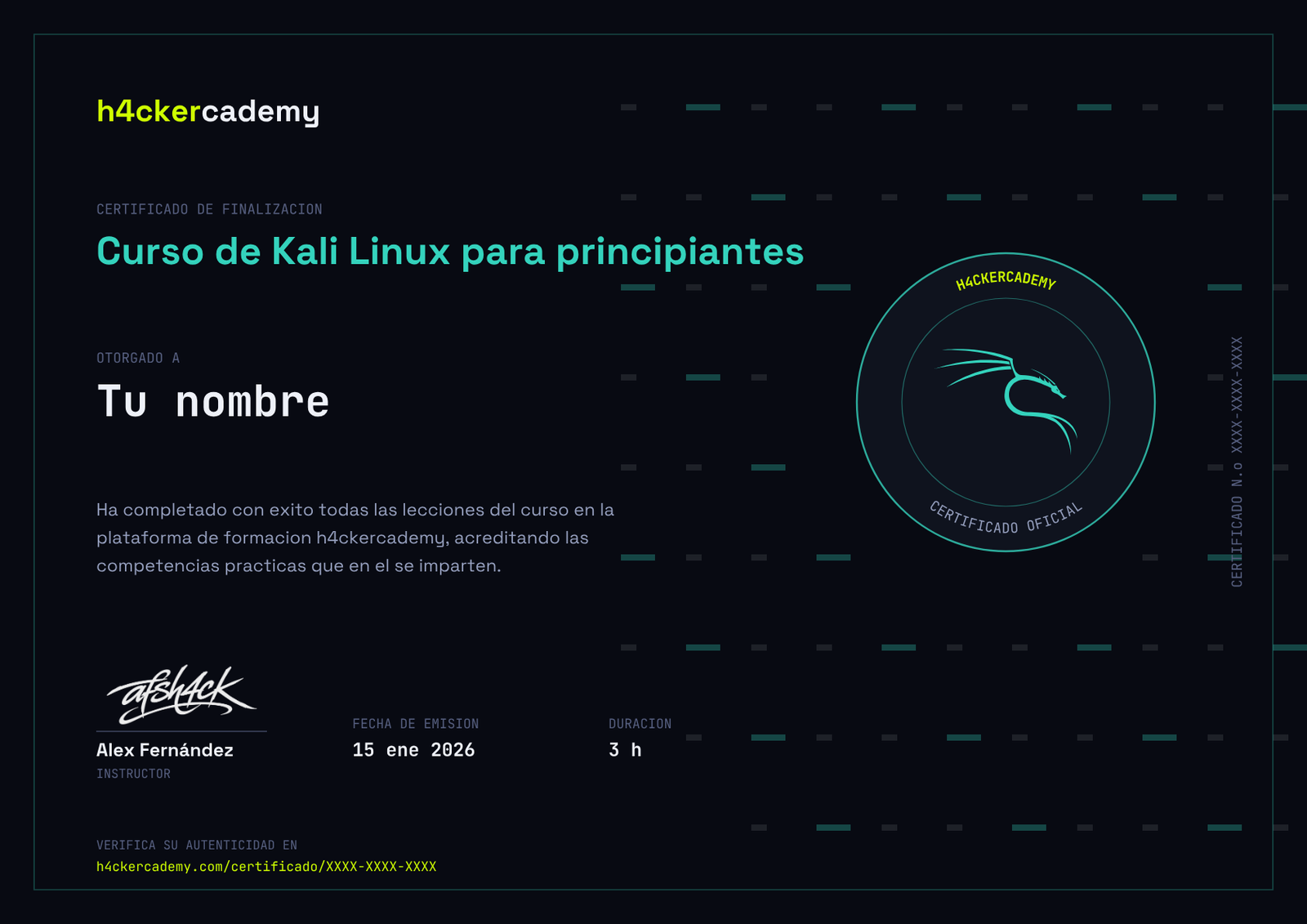 Sample certificate